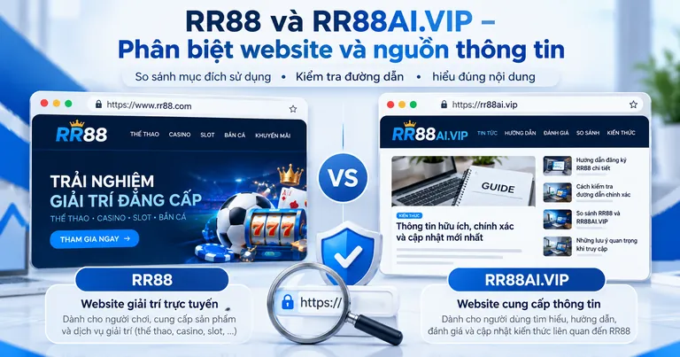 Ảnh minh họa phân biệt RR88 và website cung cấp thông tin độc lập RR88AI.VIP